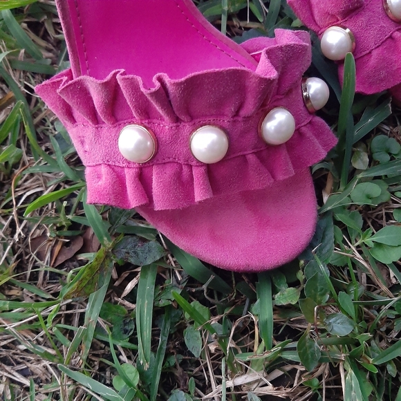 Marc Fisher Pink Pearl Open Toe Block Chunky Heels - Picture 5 of 8